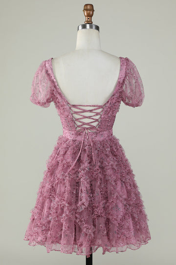 Precioso vestido floral Dusty Rose Homecoming con volantes
